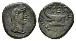 Pontus, Agrippina (Phanagoria) Octavian as Augustus, 27 BC – 14 AD Bronze late I century BC, Æ 16.5mm., 5.26g. Veiled female head r. Rev. AΓPIΠ / ΠEΩN...