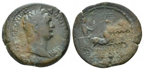 Egypt, Alexandria. Dattari. Domitian, 81-96 Hemidrachm circa 95-96 (year 15), Æ 29.5mm., 13.65g. Laureate head r. Rev. Emperor in quadriga r.; above L...