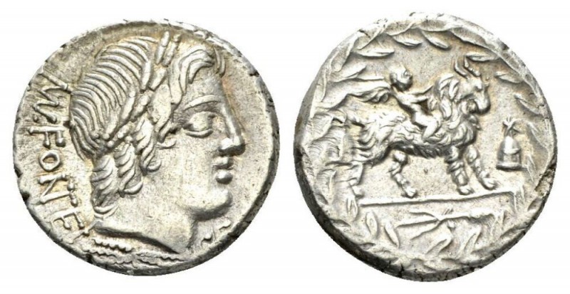 Mn. Fonteius C.f. Denarius circa 85, AR 18mm., 4.19g. Laureate head of Apollo Ve...