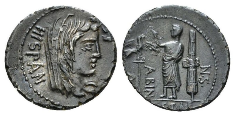 A. Postumius Albinus. Denarius serratus circa 81, AR 20.5mm., 3.94g. HISPAN Veil...