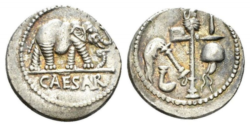 C. Iulius Caesar. Denarius mint moving with Caesar 49-48, AR 18.5mm., 3.86g. Pon...