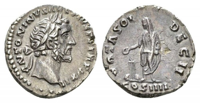 Antoninus Pius, 138-161 Denarius circa 158-159, AR 18mm., 3.40g. Laureate head r...