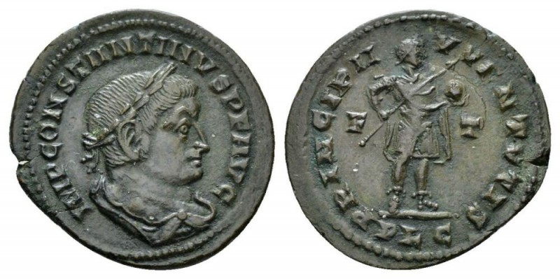 Constantine I, 307-337 Follis Lugdunum cira 309-310, Æ 25mm., 3.52g. IMP CONSTAN...