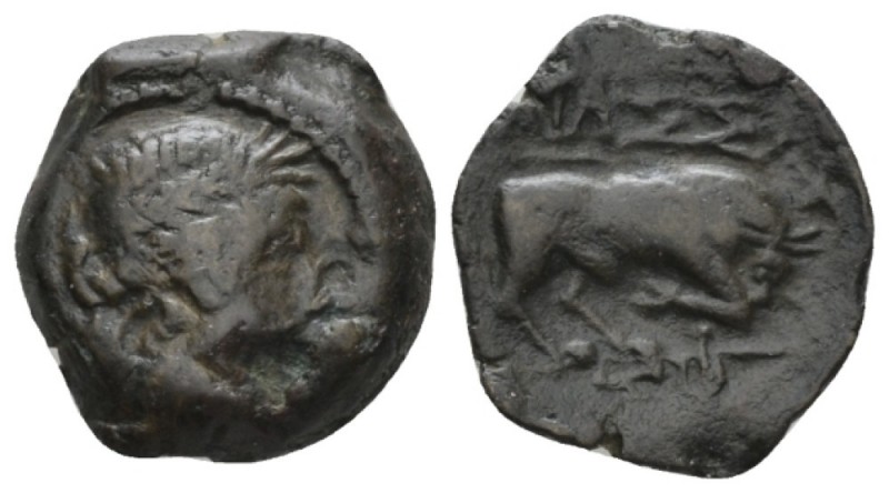 Gallia, Massalia Bronze circa 121-49, Æ 14mm., 2.63g. Laureate head of Apollo r....