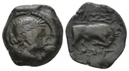 Gallia, Massalia Bronze circa 121-49, Æ 14mm., 2.63g. Laureate head of Apollo r. Rev. Bull butting r. Depeyrot, Marseille 65/3-4. SNG Copenhagen 810....