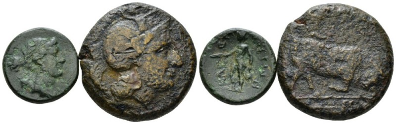 Lucania, Thurium Lot of two bronzes circa 350-300, Æ 28mm., 27.05g. Head of Athe...