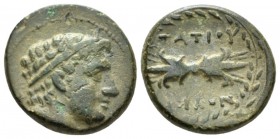 Bruttium, Nuceria Bronze circa 225-200, Æ 17mm., 3.43g. Diademed male head r. Rev. Thunderbolt within laurel wreath. Attianese 538var (dotted border)....