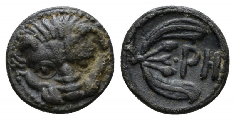 Bruttium, Rhegium Obol circa 415-387, AR 9.5mm., 0.74g. Lion mask. Rev. PH and o...