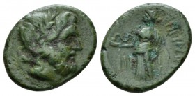 Bruttium, Rhegium Tetras circa 215-150, AR 15.5mm., 1.75g. Bruttium, , circa 215-150 Æ 15mm, 1.75g. Laureate and bearded head of Asclepius r. Rev. Hyg...