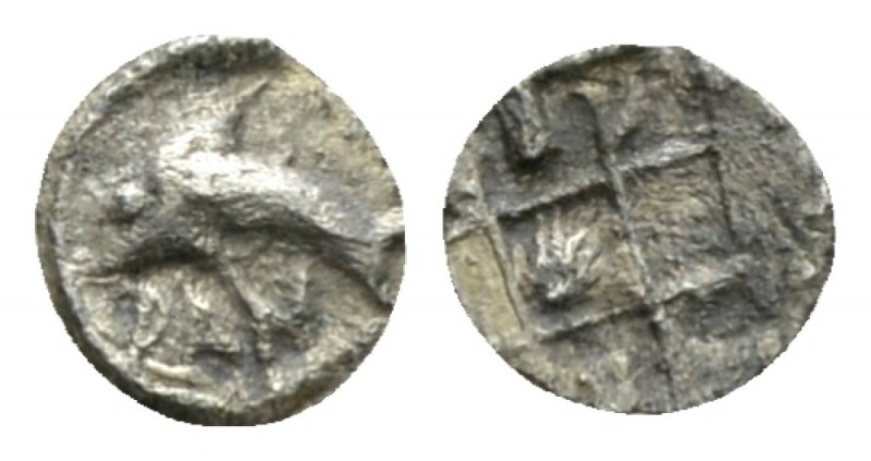 Sicily, Messana as Zankle Tetartemorion circa 500-493, AR 7.5mm., 0.08g. Dolphin...