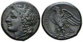 Sicily, Syracuse Bronze circa 287-278, Æ 23.5mm., 10.92g. Laureate head of Apollo l. Rev. Eagle standing l., wings open, on thunderbolt. Calciati 157....
