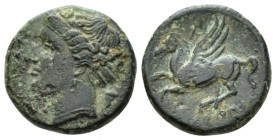 Sicily, Syracuse Bronze circa 275-216, Æ 14.5mm., 2.96g. Head of Persephone l. Rev. Pegasus flying l. Calciati 202. ANG ANS 1018.

Nice green patina...