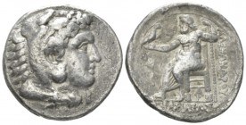 Kingdom of Macedon, Alexander III, 336 – 323 Arados Tetradrachm circa 324-320, AR 28mm., 16.97g. Head of young Heracles r., wearing lion's skin. Rev. ...
