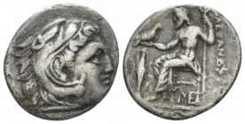 Kingdom of Macedon, Alexander III, 336 – 323 and posthumous issue Lampsakos Drachm circa 310-301, AR 17.5mm., 4.02g. . Head of Herakles r., wearing li...