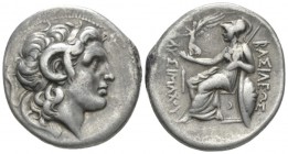 Kingdom of Thrace, Lysimachus, 306-281 Lampsakos Tetradrachm circa 297-281, AR 30mm., 16.61g. Deified head of Alexander r., wearing diadem and horns o...