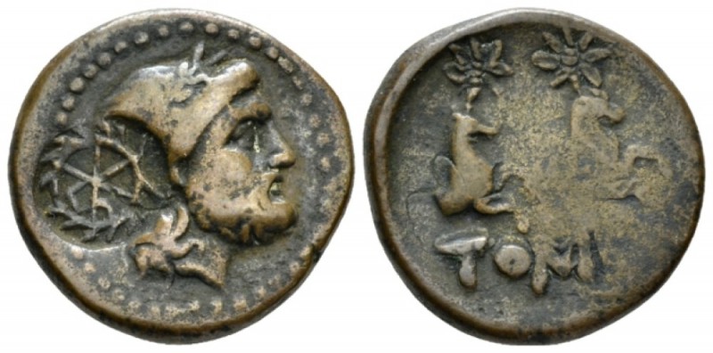 Moesia, Tomis Bronze II cent., Æ 23.5mm., 9.27g. Laureate head of Zeus r. Rev. c...