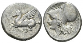 Epirus, Argos Amphilochicum Stater circa 350-270, AR 21.5mm., 8.27g. Pegasus flying l. Rev. Head of Athena l., wearing Corinthian helmet. Pegasi 37.
...