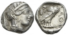 Attica, Athens Tetradrachm circa, AR 25mm., 17.06g. Head of Athena r., wearing Attic helmet decorated with olive leaves and palmettae. Rev. Owl standi...