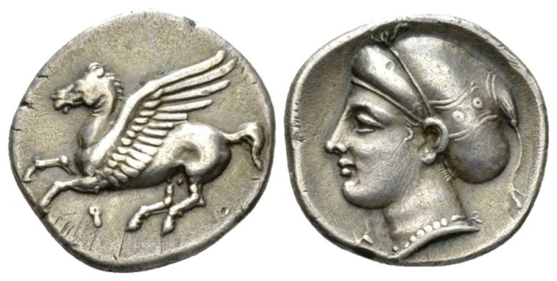 Corinthia, Corinth Drachm circa 350-300, AR 16.5mm., 2.66g. Corinthia, Corinth D...