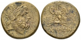 Pontus, Gaziura Bronze circa 100-85, Æ 27.5mm., 19.70g. Laureate head of Zeus r. Rev. Eagle standing l. on thunderbolt. SNG Copenhagen 213.

Very ra...