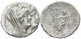 The Seleucid Kings, Antiochia ad Orontem Tetradrachm circa 123-121, AR 30.5mm., 15.46g. Jugate busts right of Cleopatra Thea, diademed and veiled, and...