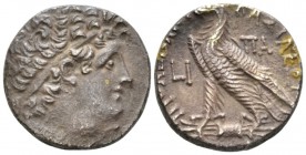 The Ptolemies, Ptolemy IX Soter II, 116-80. Alexandria Tetradrachm circa 108-107, AR 26.5mm., 12.89g. Diademed bust of Ptolemy r., wearing aegis. Rev....