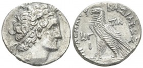 The Ptolemies, Ptolemy IX Soter II, 116-80. Alexandria Tetradrachm circa 107-106, AR 26.5mm., 12.87g. Diademed bust of Ptolemy r., wearing aegis. Rev....