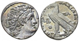The Ptolemies, Cleopatra III and Ptolemy X, 107-101 Alexandria Tetradrachm circa 106-105, AR 25.5mm., 14.00g. Diademed head of Ptolemy r., wearing aeg...