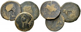 Hispania, Clunia Tiberius, 14-37 Lot of three bronzes 14-37, Æ 30mm., 35.98g. TI CAESAR AVG F AVGVSTVS IMP Laureate head r. Rev. C AEM MET T COR MATE ...