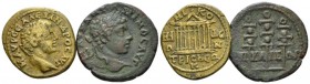Bithynia, Nicaea Elagabalus, 218-222 Lot of two bronzes circa 218-222, Æ 22.5mm., 10.81g. Laureate head r. Rev. Three standards. SNG Cop. 513. Nicomed...