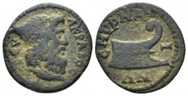 Ionia, Smyrne Pseudo autonomous issues. Bronze circa 193-235. Time of the Severans., Æ 19mm., 3.37g. ZEVC – AKPAIOC Head of Zeus Akraios r. Rev. CMVPN...
