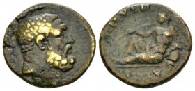 Ionia, Smyrne Pseudo autonomous issues Bronze circa 193-235. Time of Severans., Æ 19mm., 3.05g. Head of Heracles r. Rev. CMVPN – AIΩN River god Hermos...
