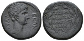 Caria, Mylasa Octavian as Augustus, 27 BC – 14 AD Bronze circa 27 BC- 14 AD, Æ 22.5mm., 7.55g. MVΛA – CEN Bareheaded r. Rev. PAM / MATEV / ONTOC / VBP...