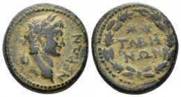 Caria, Tabae Nero, 54-68 Bronze circa 60, Æ 18.5mm., 5.88g. Laureate head r. Rev. ΤΑΒΗ/ΝΩΝ in two lines below two stars; all within alternating laurel...