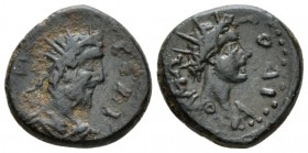 Islands off Caria, Rhodos Commodus, 177-192 Bronze 177-192, Æ 16mm., 3.98g. POΔI-ИΩ Radiate, draped, and cuirassed bust of Commodus r. Rev. POΔI-ИΩ Ra...