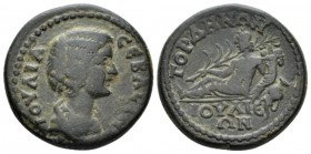 Lydia, Gordos Julia Domna, wife of Septimius Severus Bronze circa 193-217, Æ 22mm., 6.15g. Draped bust r. Rev. River god Phrygios reclining l., holdin...