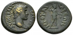 Lydia, Hierocaesareia Trajan, 98-117 Bronze circa 98-117, Æ 21mm., 7.53g. Laureate head r. Rev. IЄPOKAICAPЄΩN Artemis standing r., holding bow and dra...