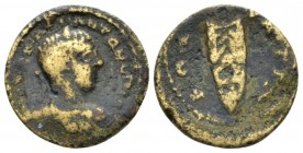 Lydia, Saitta Elagabalus, 218-222 Bronze circa 218-222, Æ 16mm., 2.45g. Laureate, draped and cuirassed bust r. Rev. Telesphorus standing facing. BMC -...