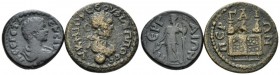 Pamphilia, Perga Geta Caesar, 198-209 Lot of two bronzes circa 198-209, Æ 19.5mm., 11.59g. Bare-headed and draped bust r. Rev. Artemis, standing l., h...