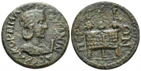 Pamphilia, Perge Salonina, wife of Gallienus Bronze 253-268, Æ 29mm., 15.45g. Diademed and draped bust r., set on crescent; in front, I. Rev. ΠEPΓAIΩN...