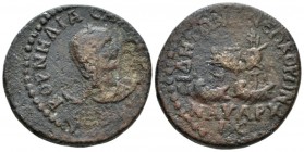 Pamphilia, Side Salonina, wife of Gallienus Bronze circa 264-268, Æ 29.5mm., 15.83g. Draped bust r., wearing stephane and set upon crescent. Rev. Thre...
