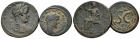Syria, Antioch Elagabalus, 218-222 Lot of two bronzes circa 218-222, Æ 20mm., 11.21g. Laureate bust r. Rev. Large SC above, Δ and below, Ε; within lau...