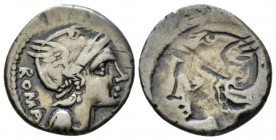 C. Minucius Augurinus. Denarius circa 135, AR 18mm., 3.82g. Helmeted head of Roma r.; below chin, X and behind, ROMA. Cr. Cf 242/1.

Old cabinet ton...
