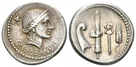 C. Norbanus. Denarius 83, AR 19.5mm., 3.97g. C·NORBANVS Diademed head of Venus r.; behind, XX. Rev. Prow-stem, fasces with axe, caduceus and ear of ba...