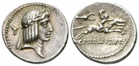 C. Piso L.f. Frugi. Denarius 67, AR 19mm., 3.91g. Laureate head of Apollo r.; behind, Y. Rev. Winged horseman galloping r.; behind scorpio and below C...