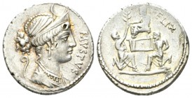 Faustus Cornelius Sulla. Denarius 56, AR 18.5mm., 3.72g. Diademed and draped bust of Diana r.; above, crescent; behind, lituus; before, FAVSTVS. Rev. ...