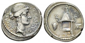 Q. Cassius Longinus Denarius circa 55, AR 19mm., 3.46g. Q·CASSIVS – LIBERT Head of Libertas r. Rev. Curule chair within temple of Vesta; in l. field, ...