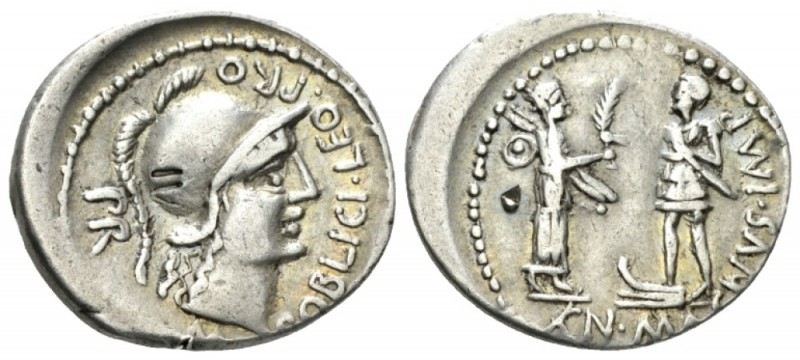 Cn. Pompeius Magnus and M. Poblicius. Denarius Spain 46-45, AR 21.5mm., 3.84g. M...