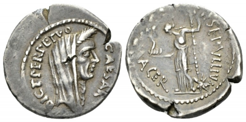 Iulius Caesar and P. Sepullius Macer. Denarius circa, AR 19.5mm., 3.56g. CAESAR ...