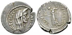 Iulius Caesar and P. Sepullius Macer. Denarius circa, AR 19.5mm., 3.56g. CAESAR – DICT·PERPETVO Veiled and wreathed head of Caesar r. Rev. P·SEPVLLIVS...